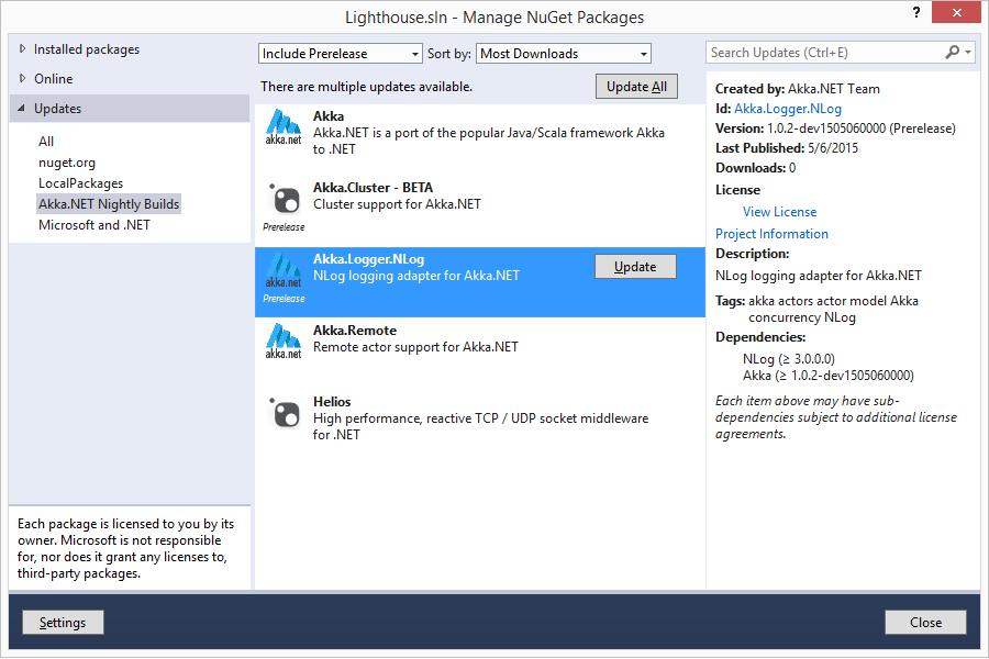 Consume pre-release nightly Akka.NET NuGet builds